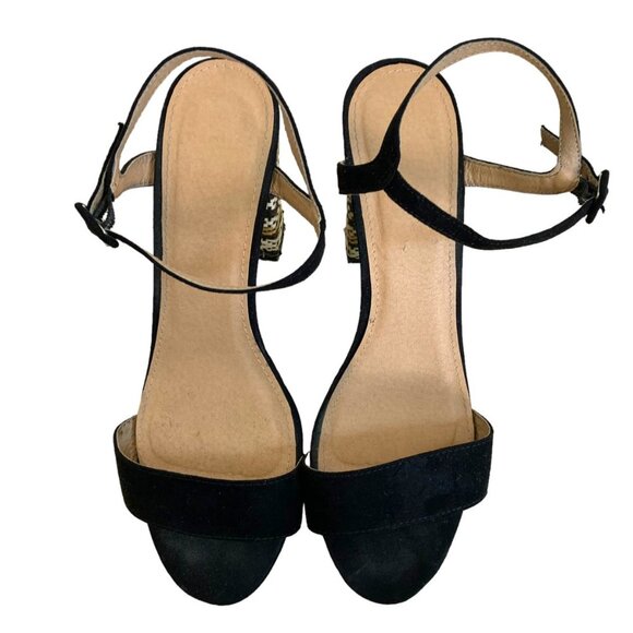 EUC Straw 4" Heel Platform Sandal with Black Suede Ankle and Toe Strap S… - Picture 8 of 11